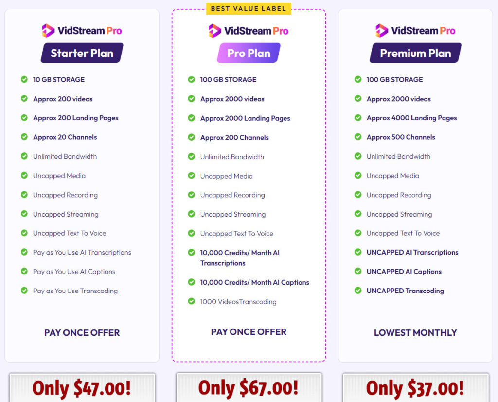 VidStream Pricing